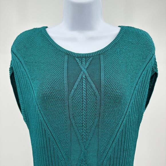 Elie Tahari Pullover Sweater WMNS S Dark Team Textured Ribbed Knit Short Sleeve - Picture 3 of 13